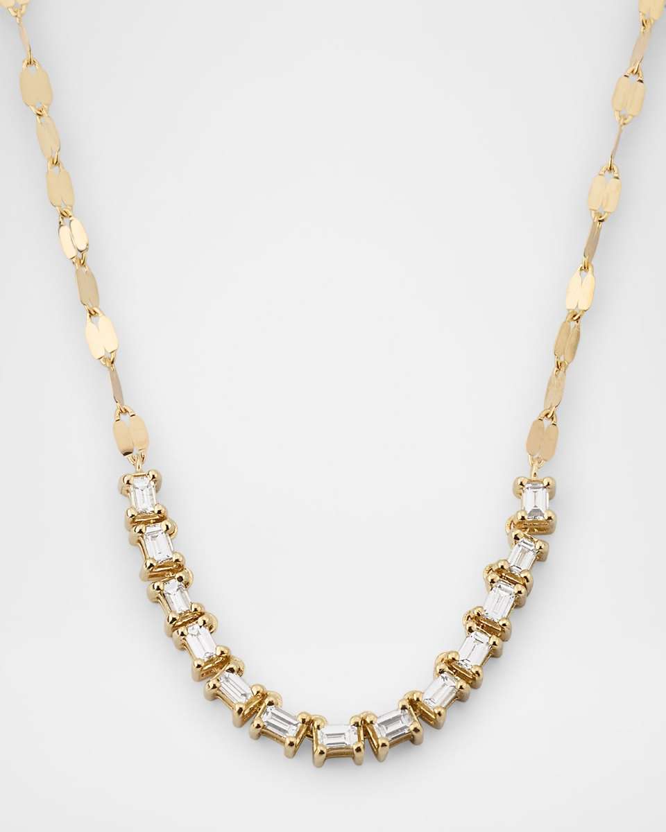 Baguette Diamond Tennis Section Chain Necklace